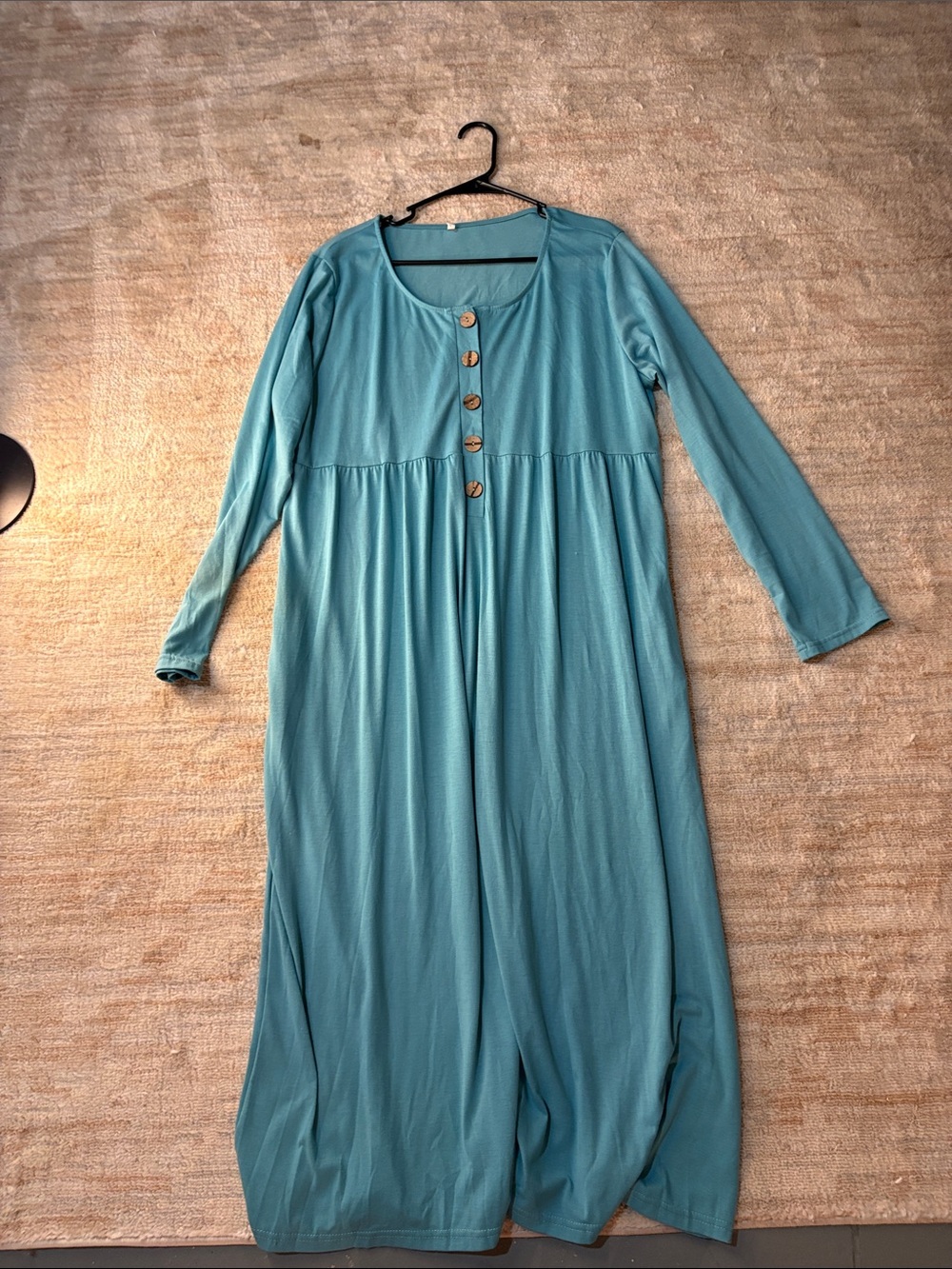 Light Teal Long Sleeve Maxi Dress with Pockets - XX-Large